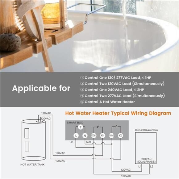 WiFi Pool Timer, Outdoor Indoor Smart Switch, 40 AMP, 2HP, 120, 240, 277 VAC - Picture 5 of 7